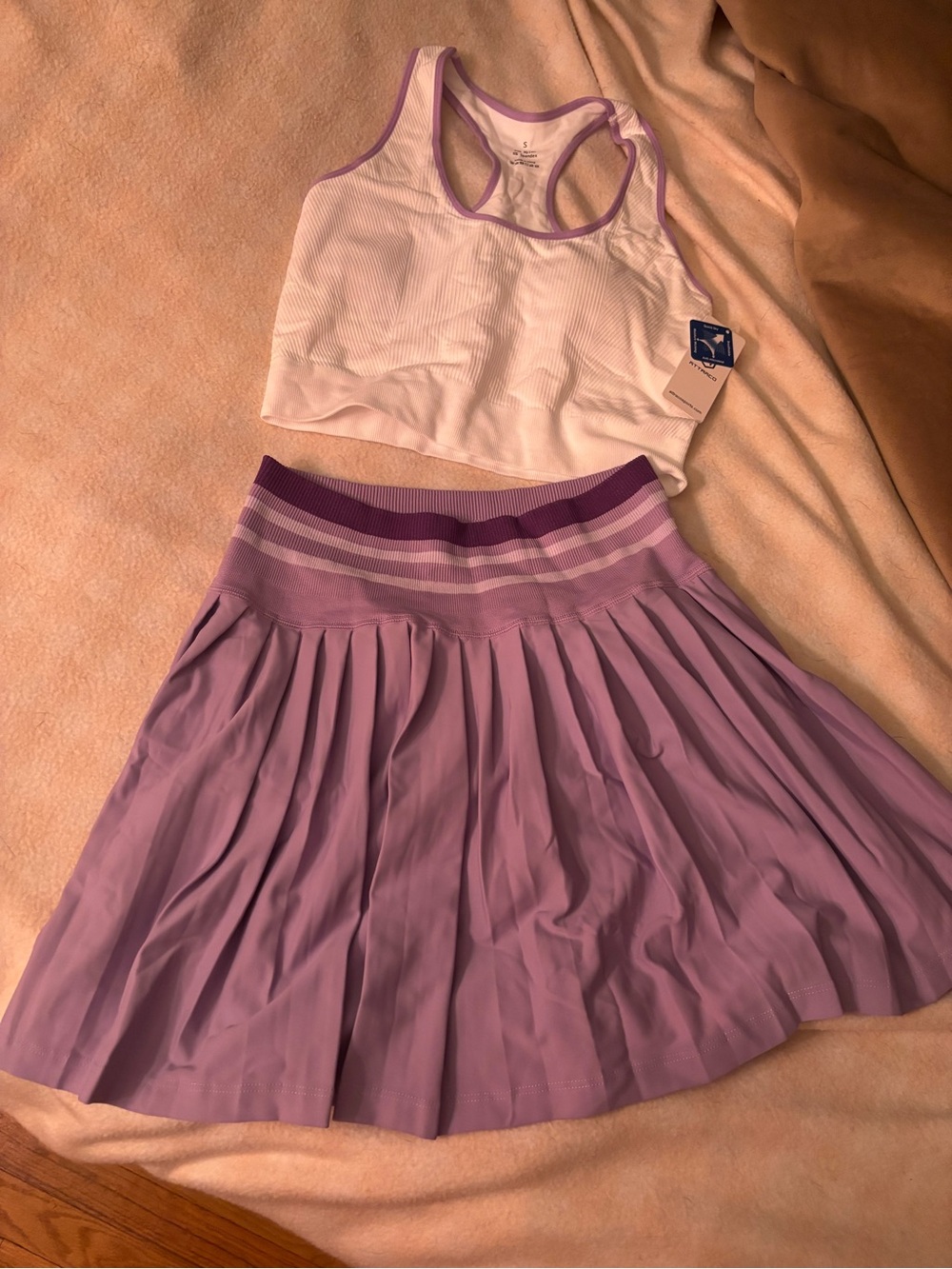 Lavender Pleated Athletic Skirt Set with White Stripe - Picture 2 of 8
